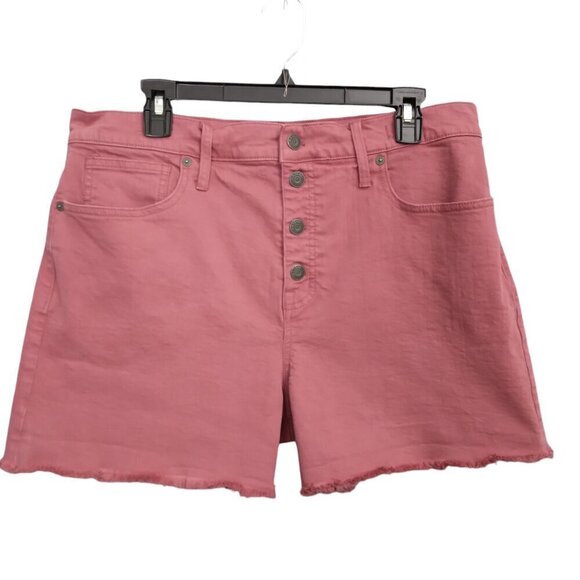 MADEWELL | High-Rise Denim Shorts: Garment-Dyed Button-Front Pink | Size 32 - Picture 3 of 10